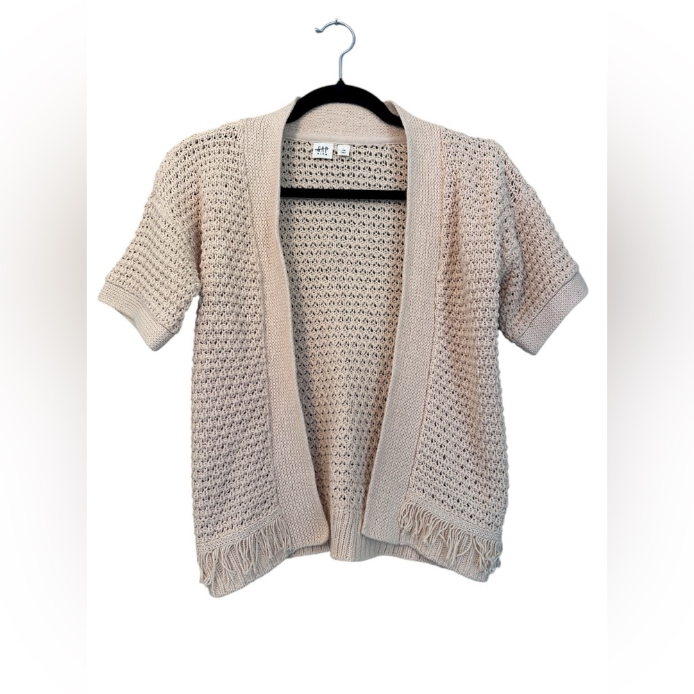 GAP Kids Tan Short-Sleeve Cardigan with‎ Fringe Girls L
